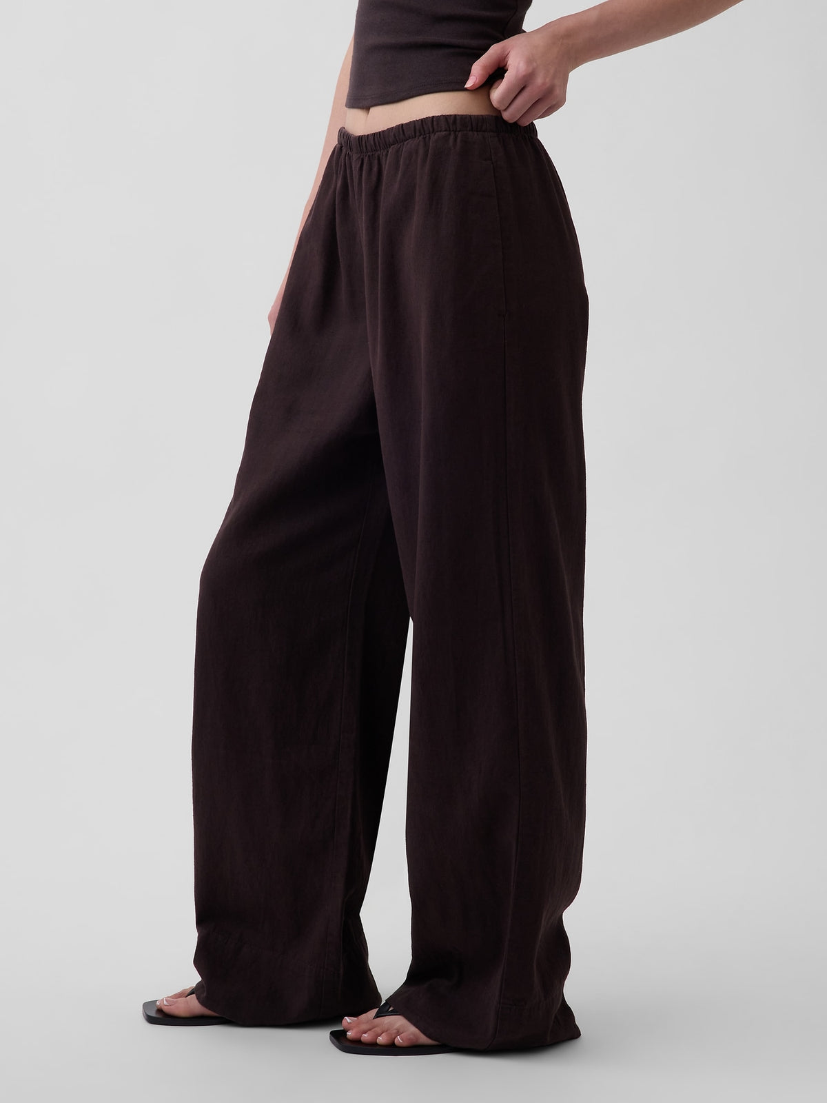 Linen-Blend Easy Wide-Leg Pants - Terra brown