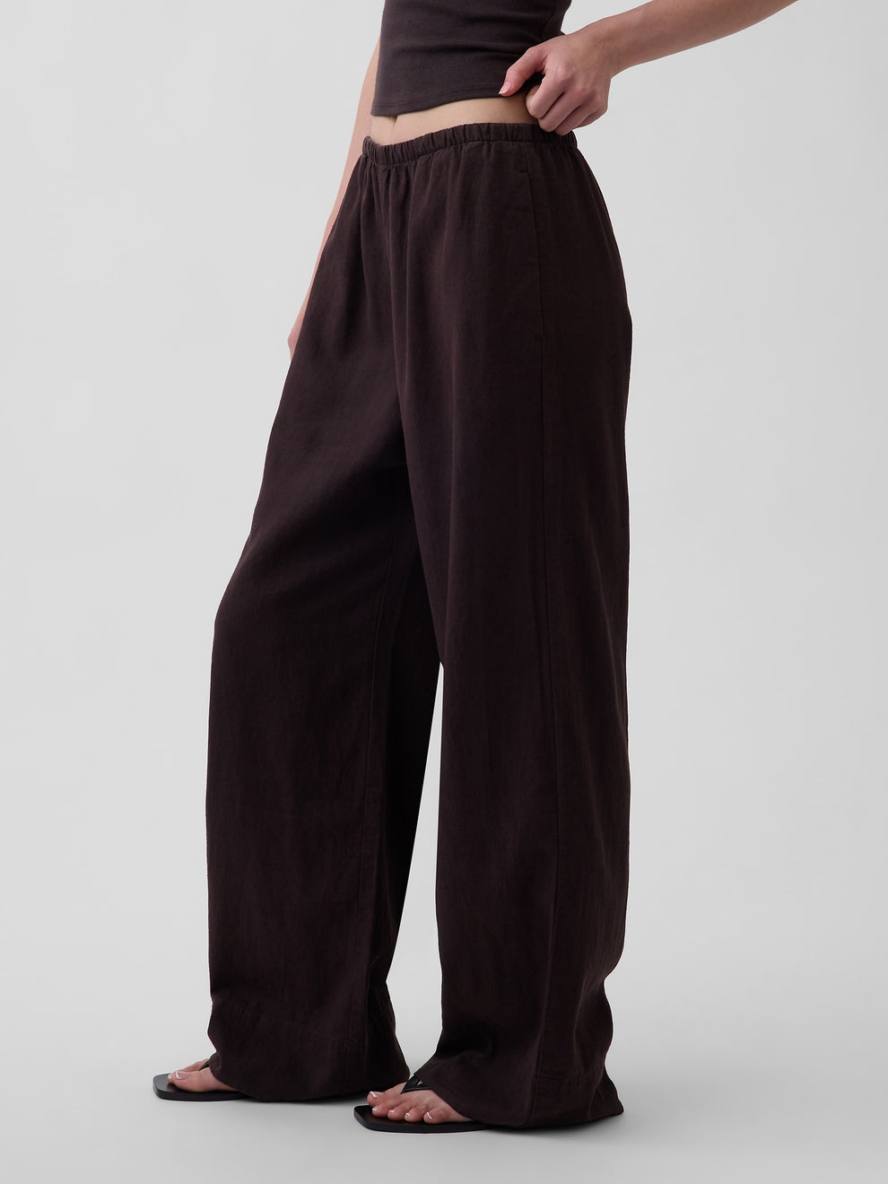 Linen-Blend Easy Wide-Leg Pants - Terra brown