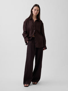 Linen-Blend Easy Wide-Leg Pants - Terra brown