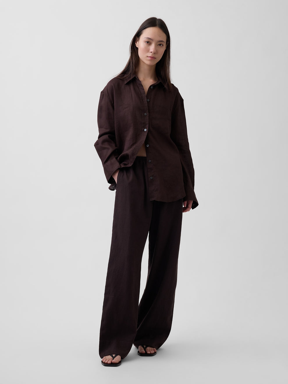 Linen-Blend Easy Wide-Leg Pants - Terra brown