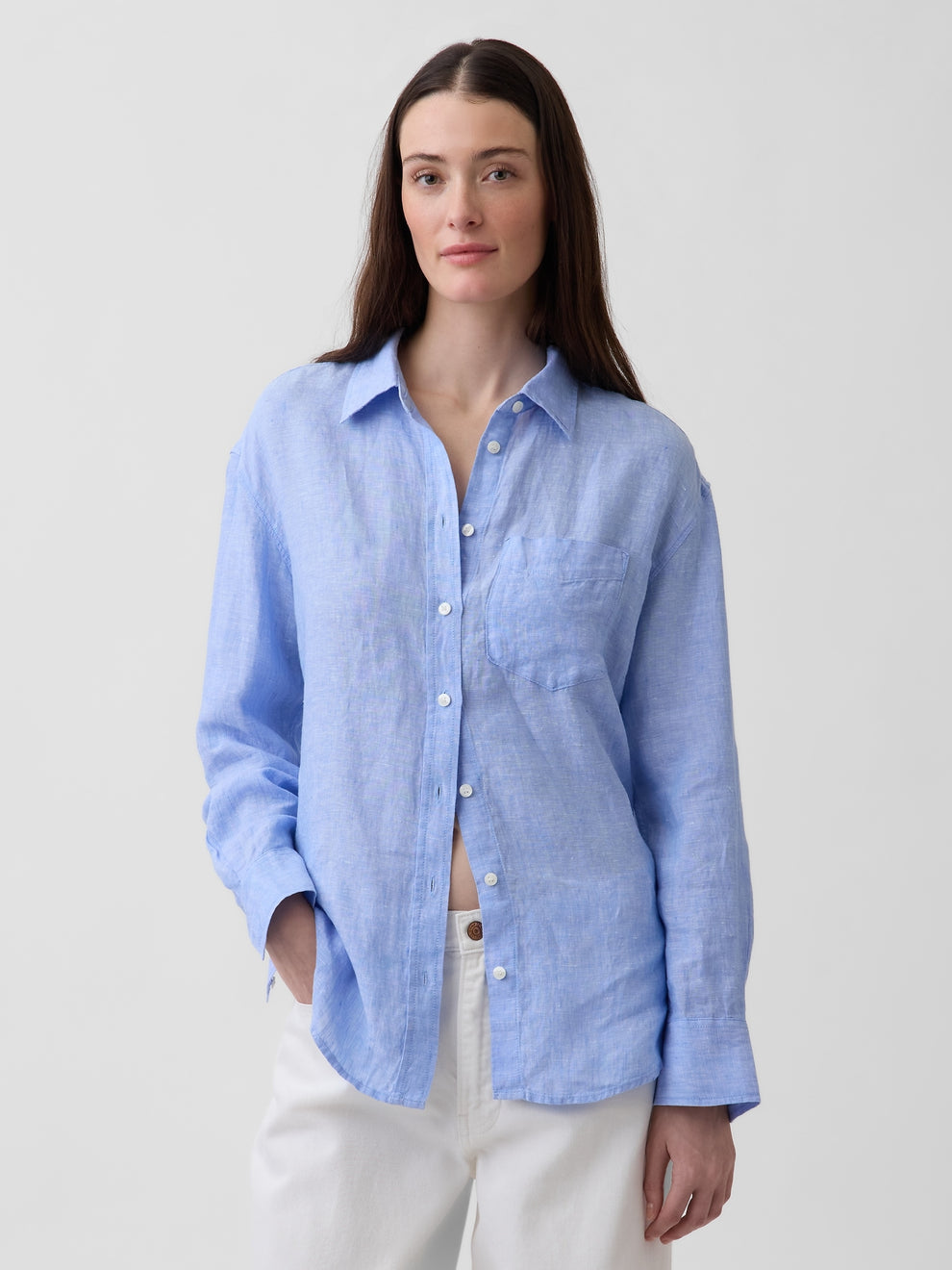 100% Linen Oversized Shirt - Shirting blue