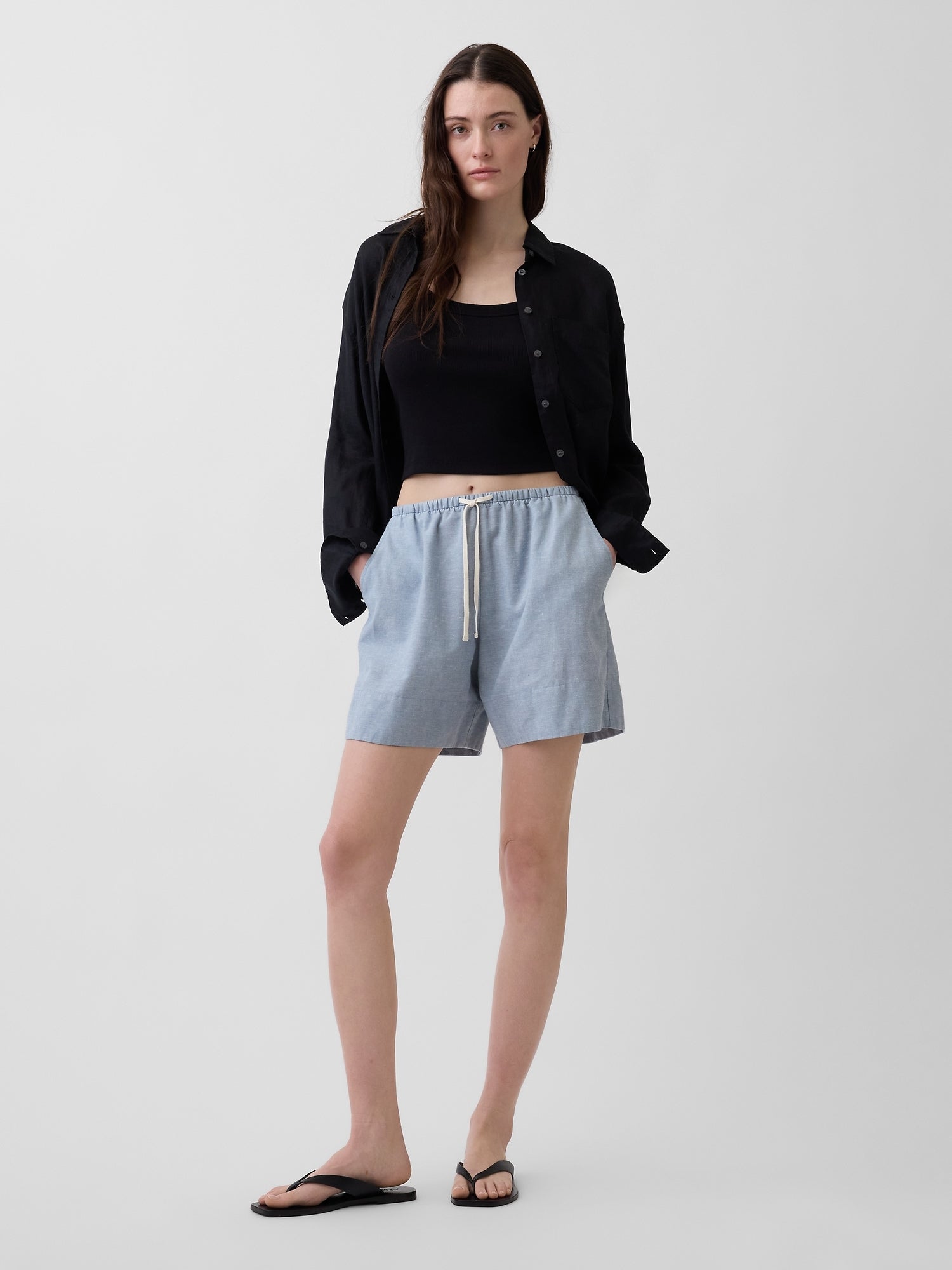 6" Linen-Blend Easy Shorts - Blue suede