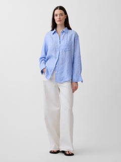 100% Linen Oversized Shirt - Shirting blue