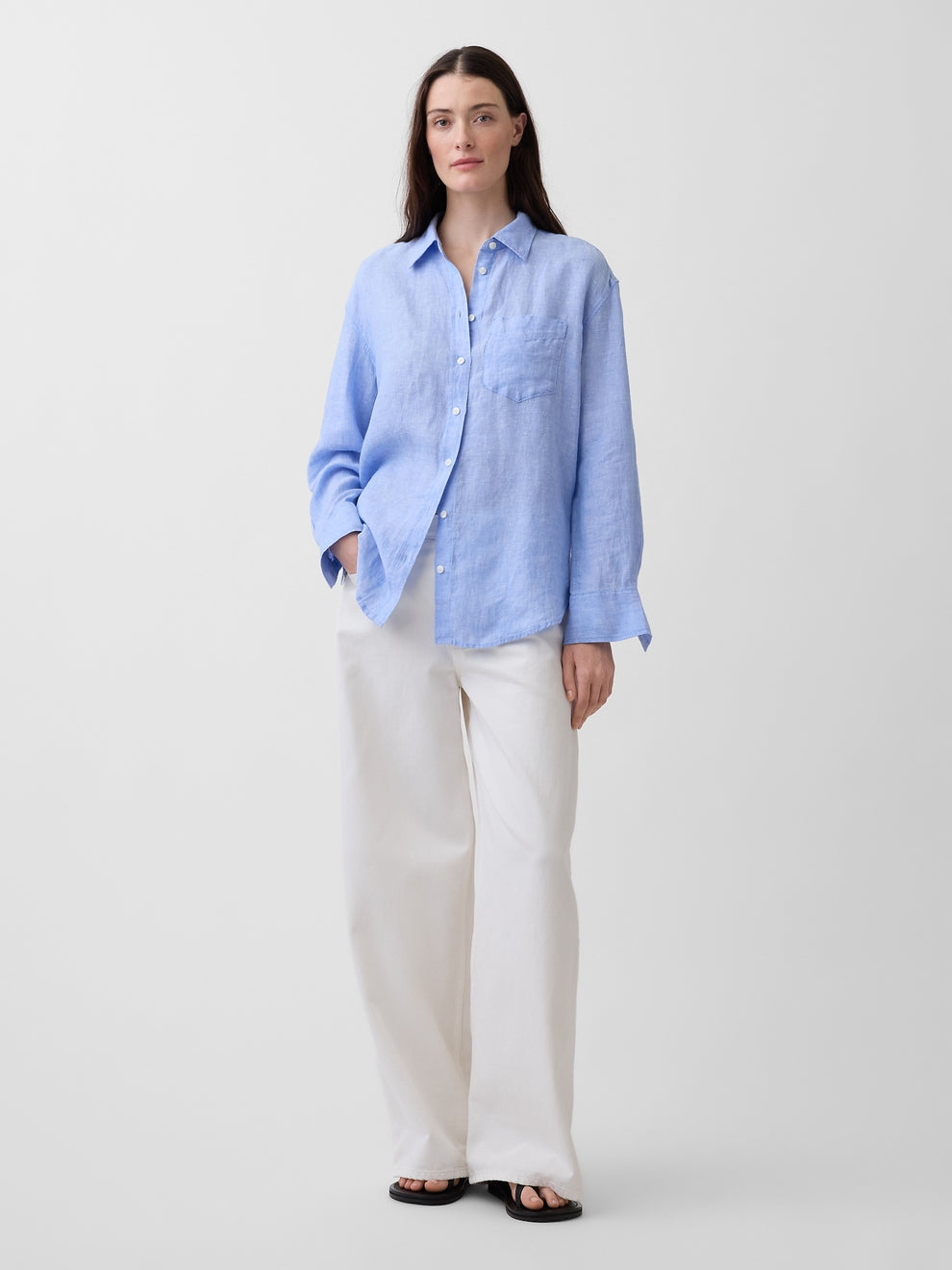 100% Linen Oversized Shirt - Shirting blue