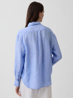 100% Linen Oversized Shirt - Shirting blue