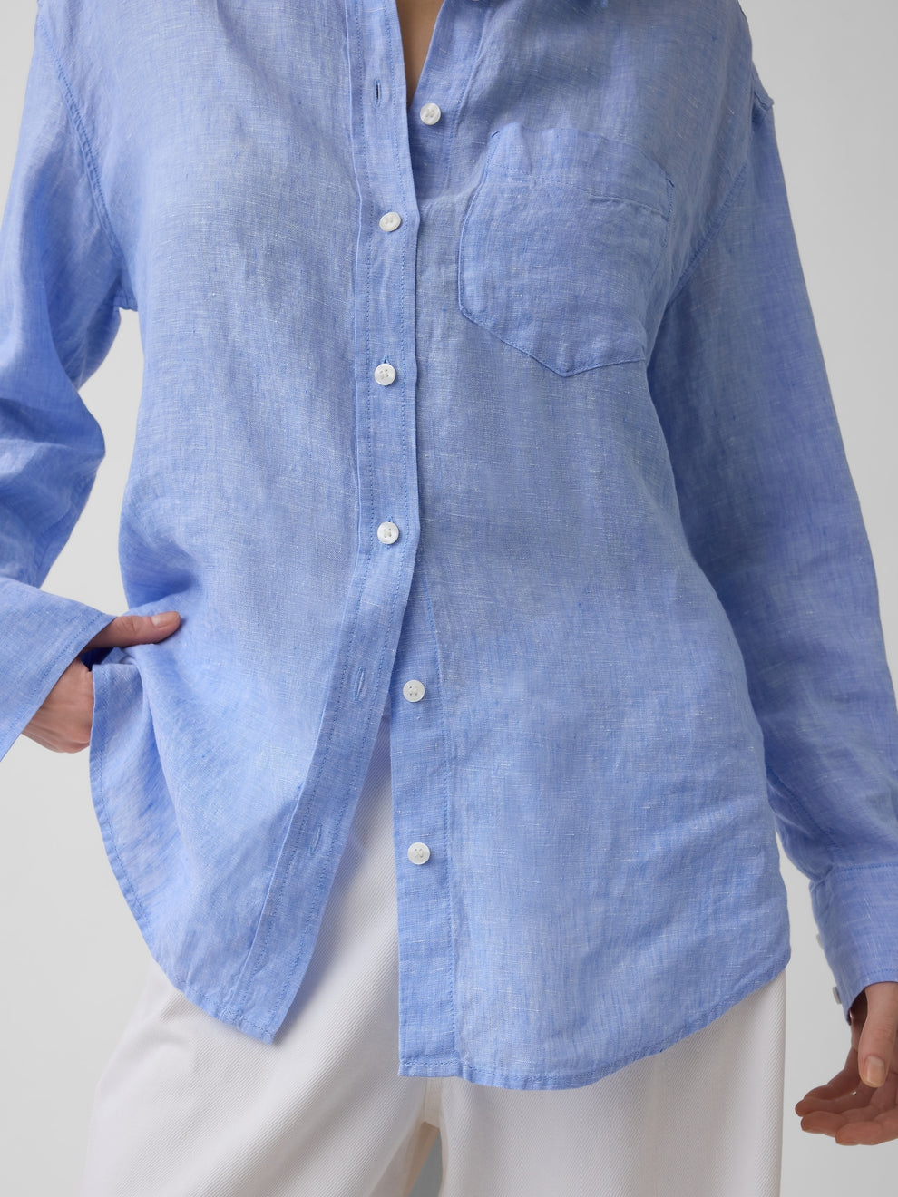 100% Linen Oversized Shirt - Shirting blue