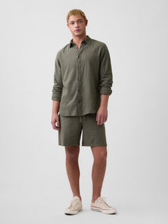 Linen-Blend Shirt in Standard Fit - Mesculen green