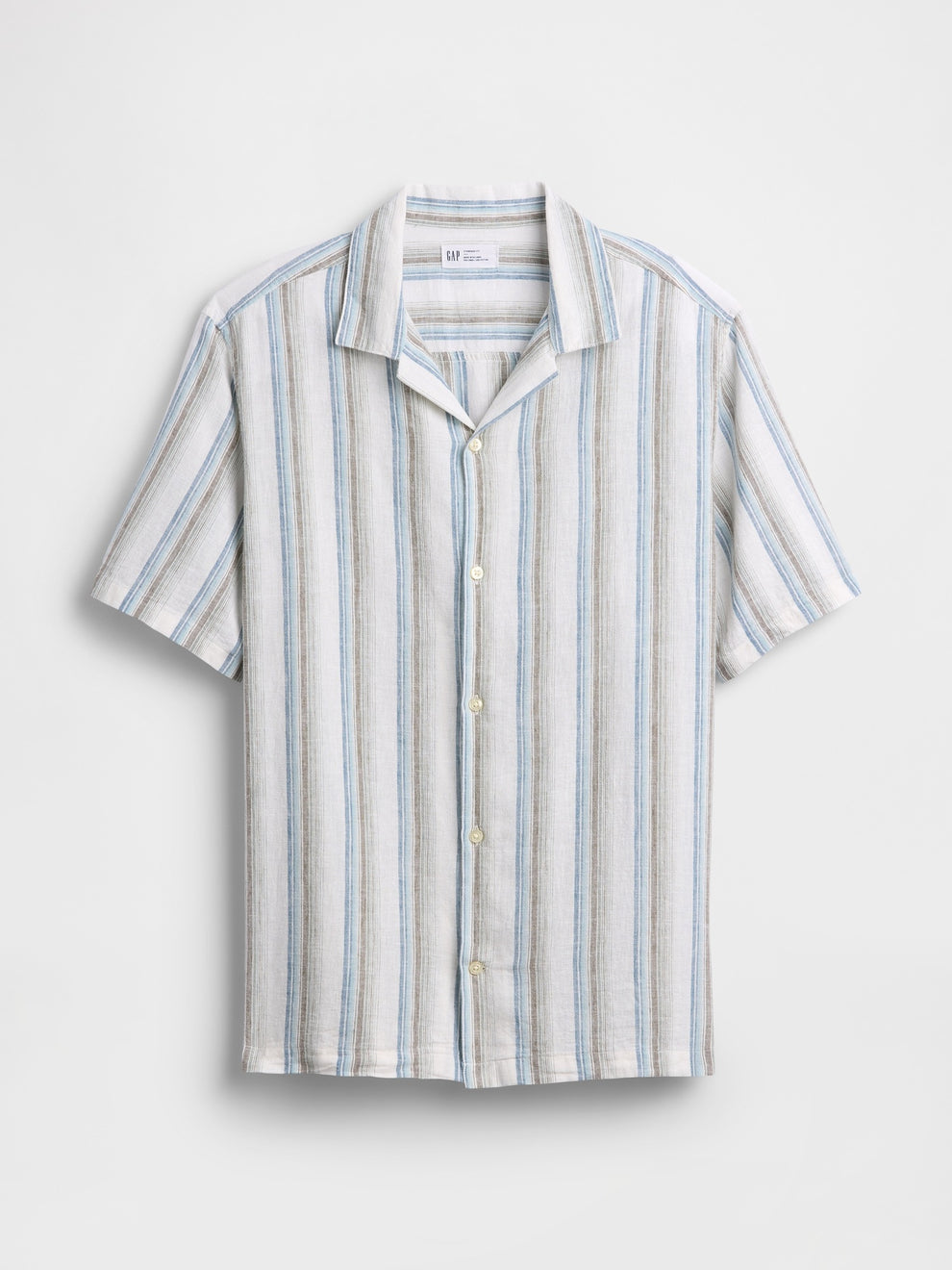 Linen-Blend Vacay Shirt in Standard Fit - Green stripe