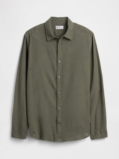 Linen-Blend Shirt in Standard Fit - Mesculen green