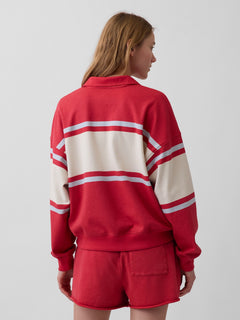 VintageSoft Terry Oversized Polo Sweatshirt - Red stripe