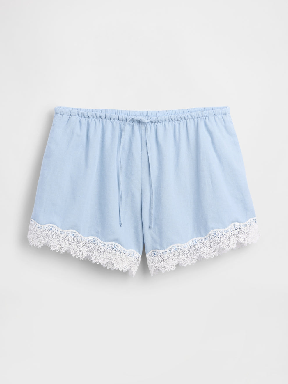 4" Mid Rise Linen-Blend Lace-Trim Shorts - Sail blue