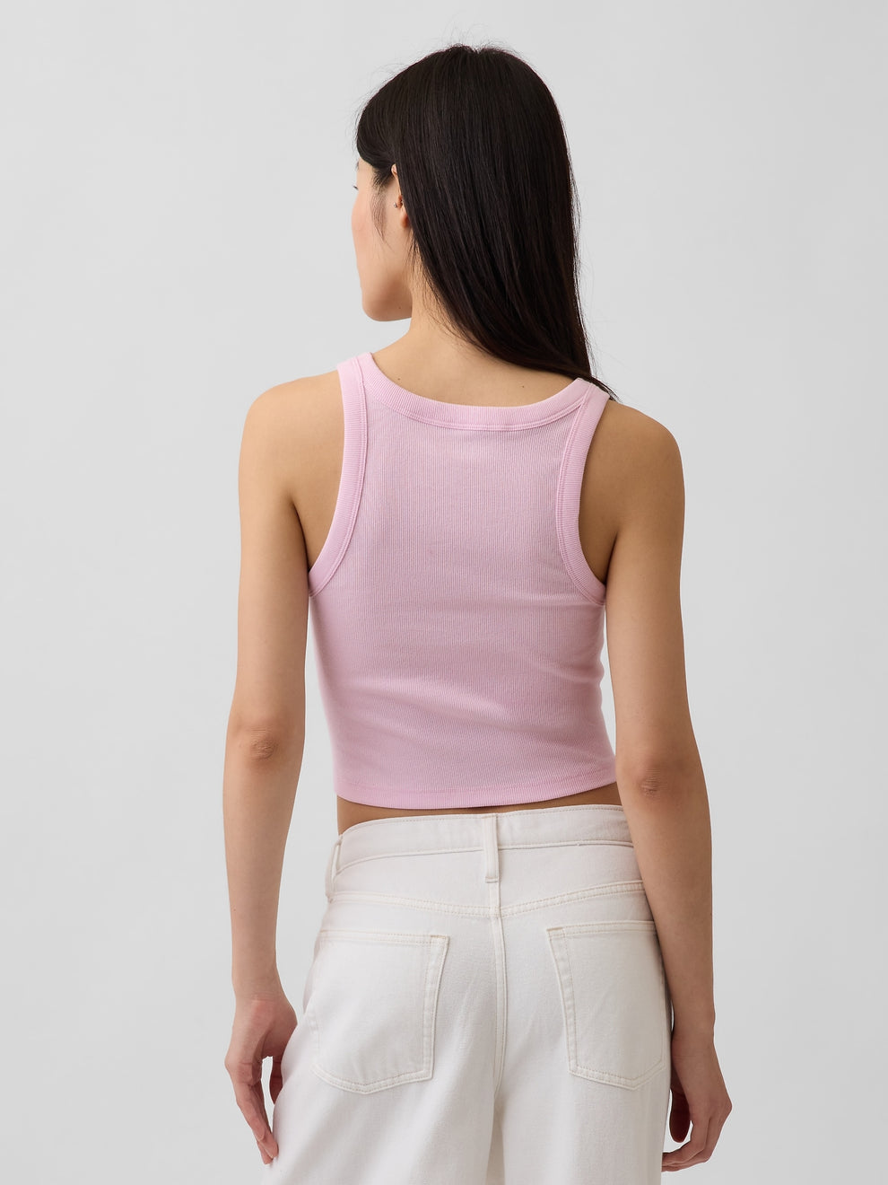 Ribbed Gap Logo Cropped Tank Top - PRIMROSE PINK
