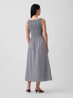 Smocked Boatneck Maxi Dress - Navy gingham