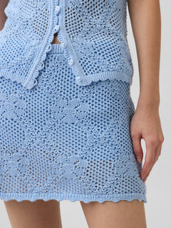 100% Cotton Pointelle Mini Sweater Skort - Cerulean  blue
