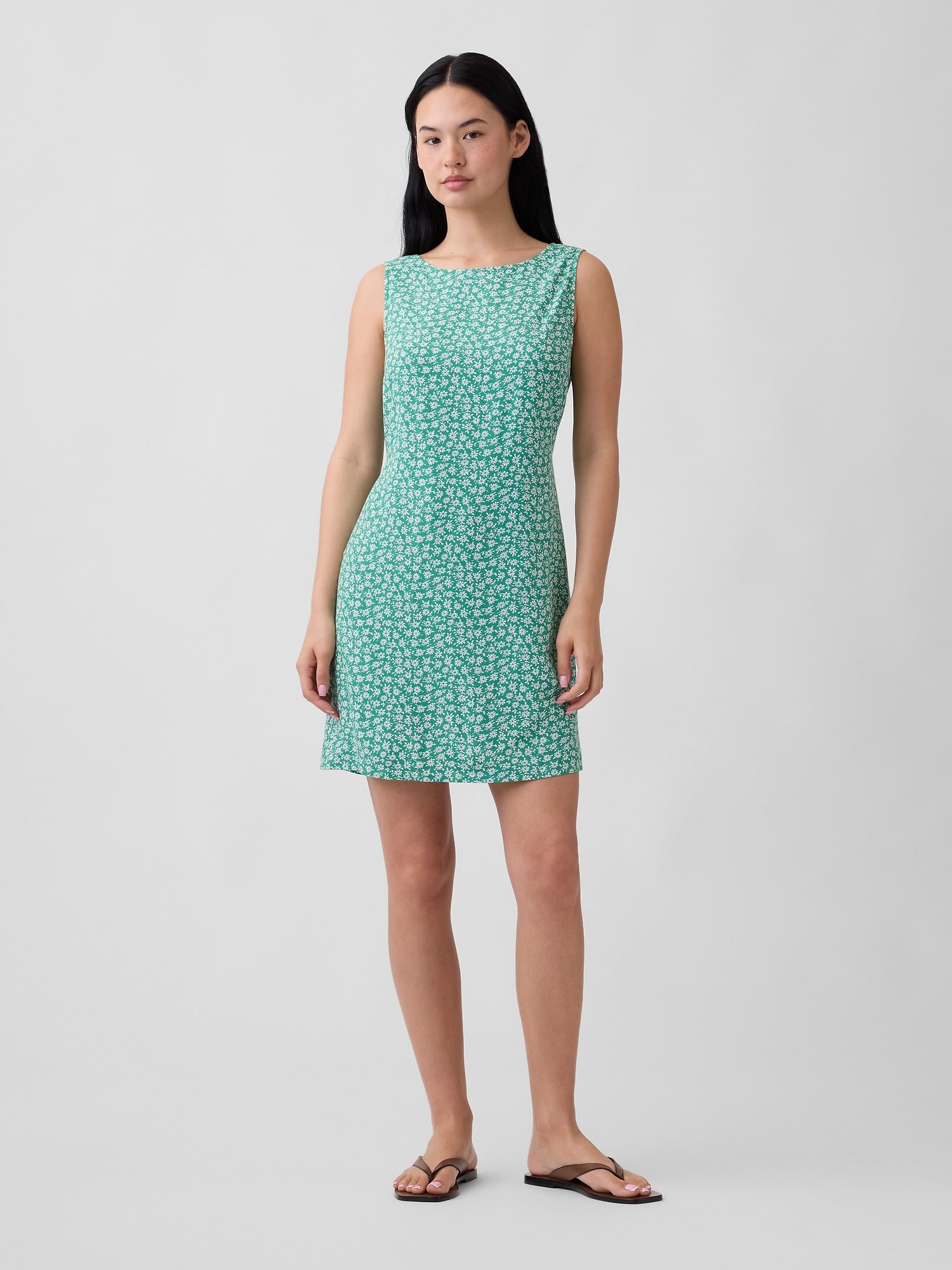 Print Sleeveless Mini Dress - Green floral