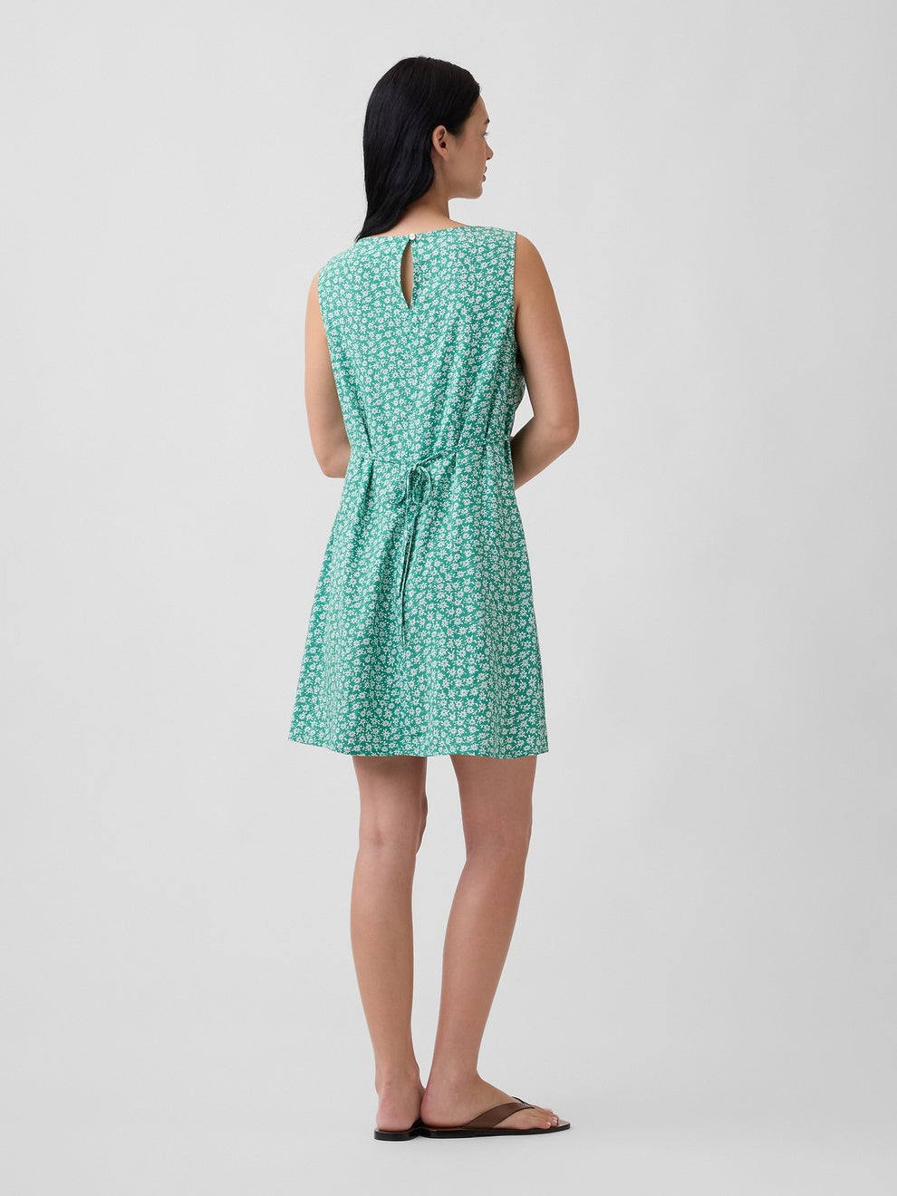 Print Sleeveless Mini Dress - Green floral