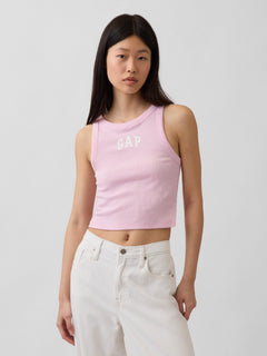 Ribbed Gap Logo Cropped Tank Top - PRIMROSE PINK
