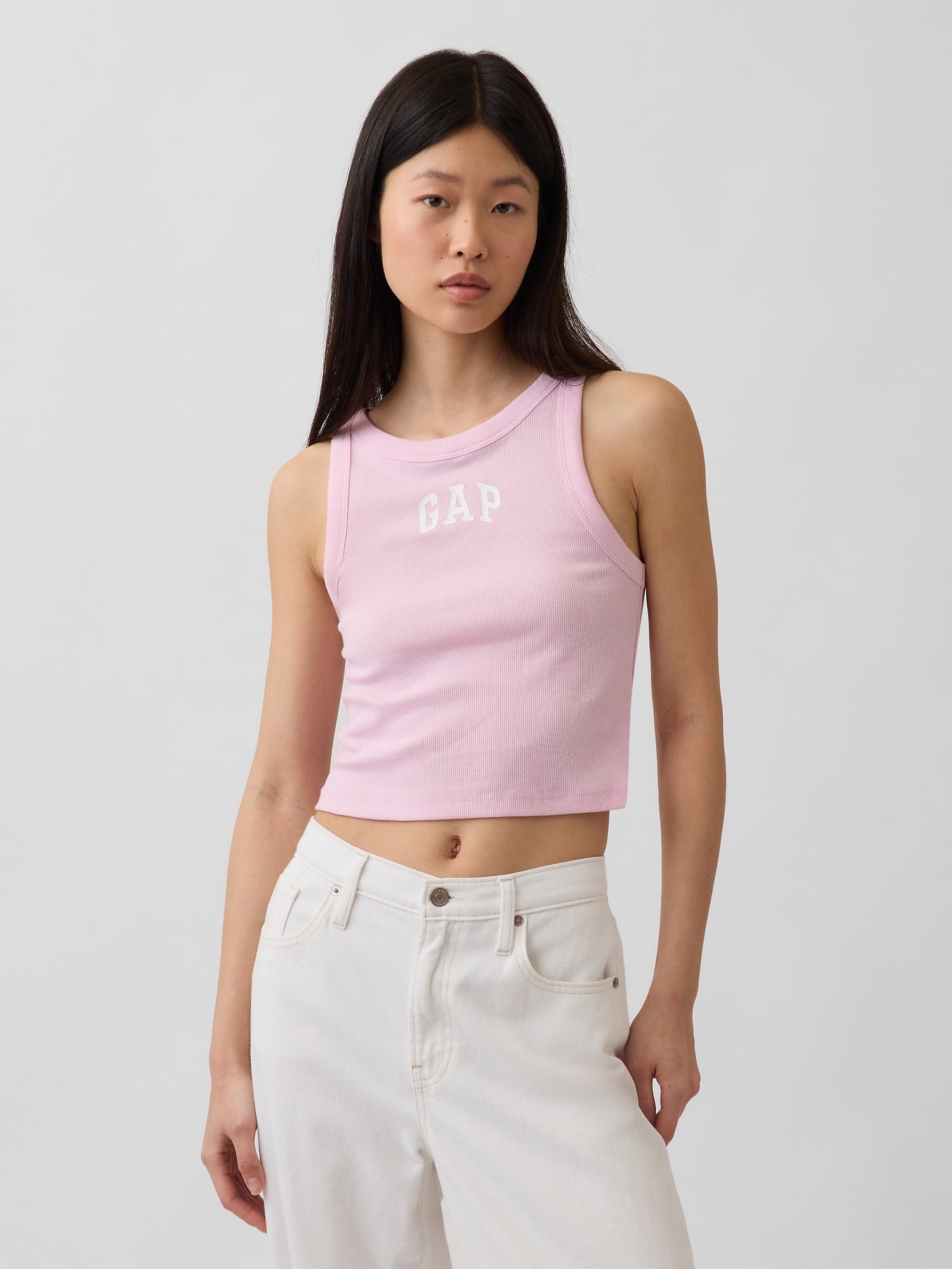 Ribbed Gap Logo Cropped Tank Top - PRIMROSE PINK