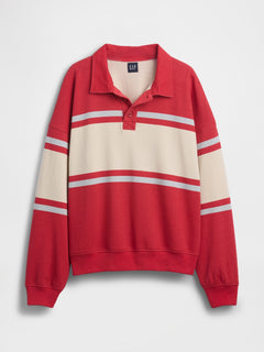 VintageSoft Terry Oversized Polo Sweatshirt - Red stripe