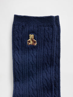 Brannan Bear Cable-Knit Crew Socks - Dark blue night