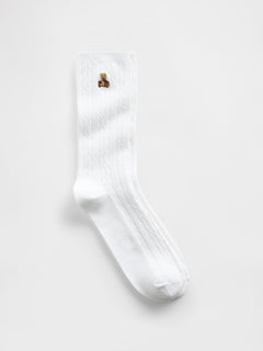 Brannan Bear Cable-Knit Crew Socks - Fresh white
