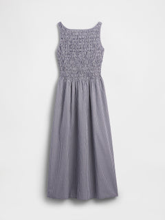 Smocked Boatneck Maxi Dress - Navy gingham
