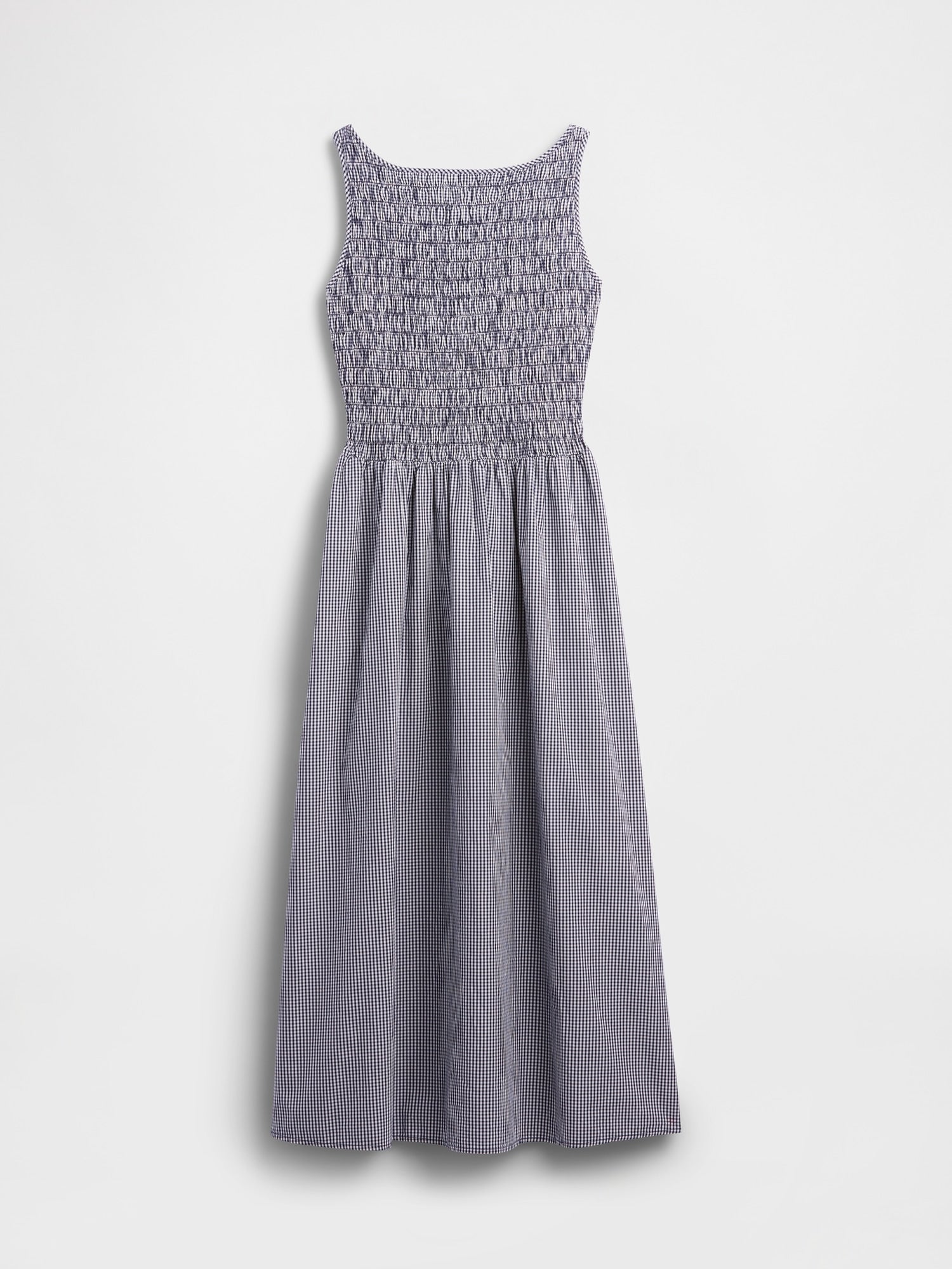 Smocked Boatneck Maxi Dress - Navy gingham