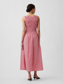 Smocked Boatneck Maxi Dress - Red gingham