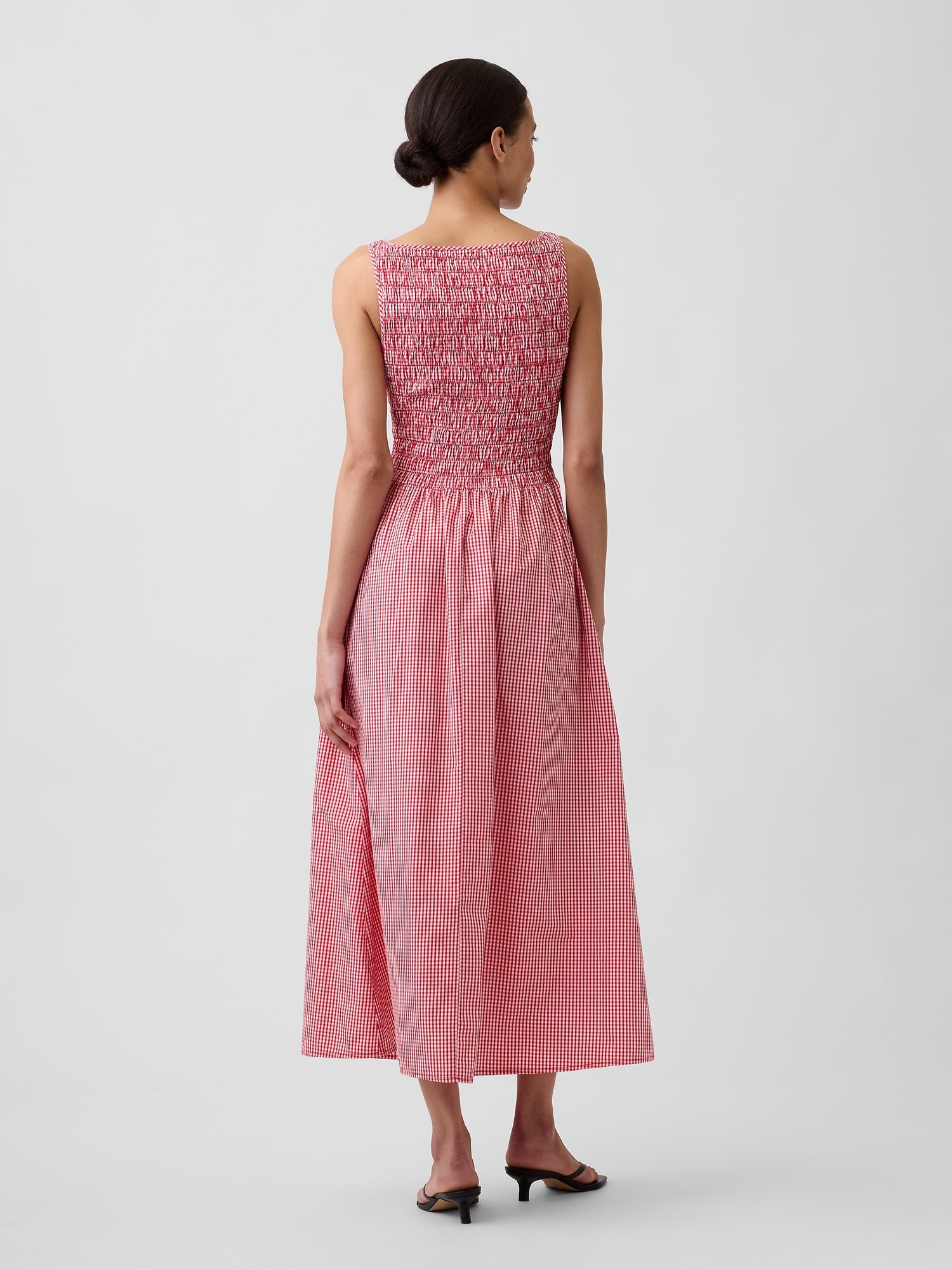 Smocked Boatneck Maxi Dress - Red gingham