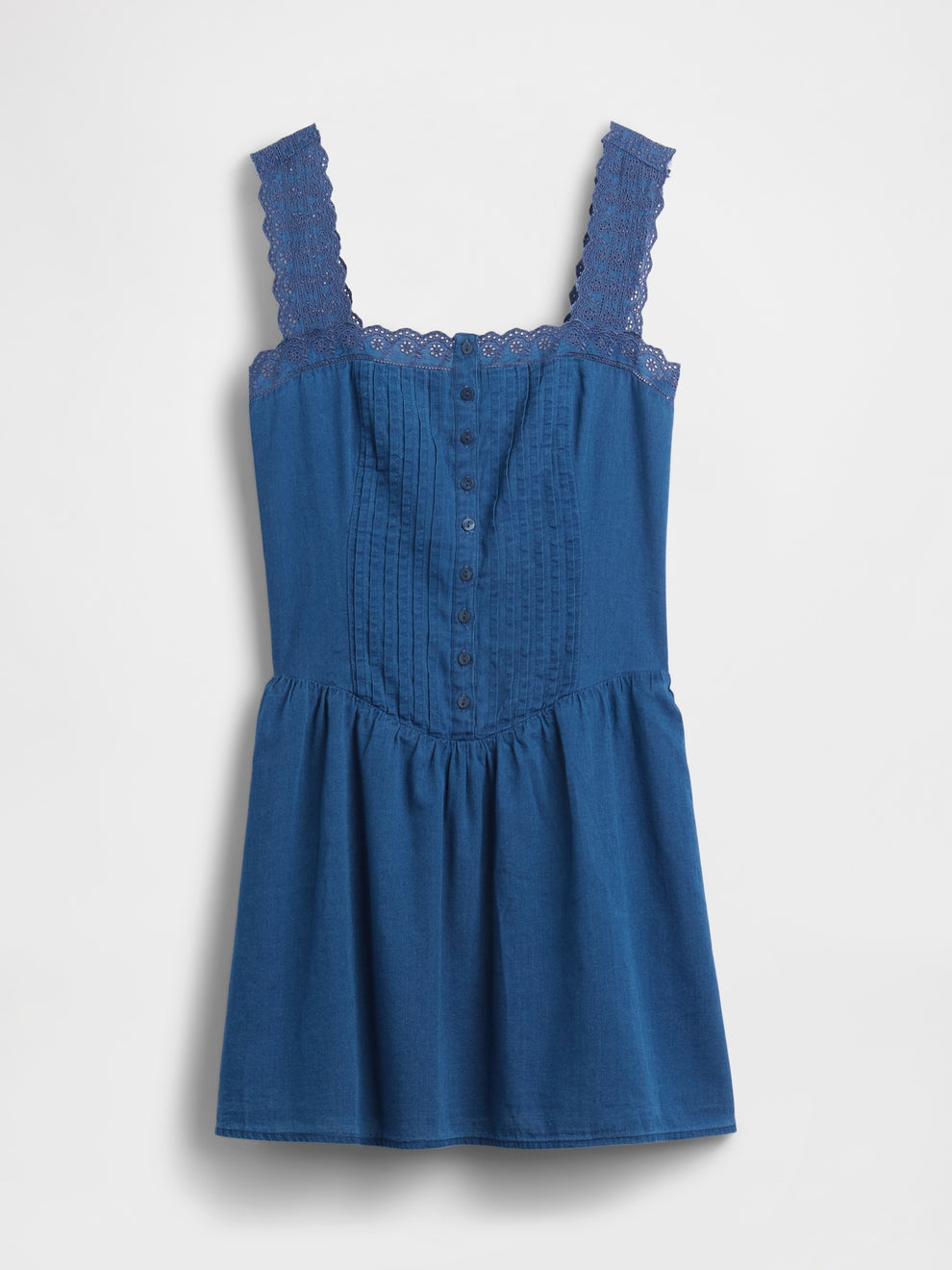 Pintuck Drop-Waist Mini Dress - Medium wash