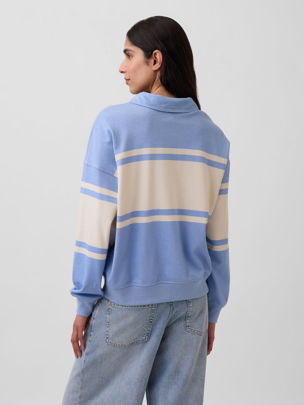 VintageSoft Terry Oversized Polo Sweatshirt - Blue stripe
