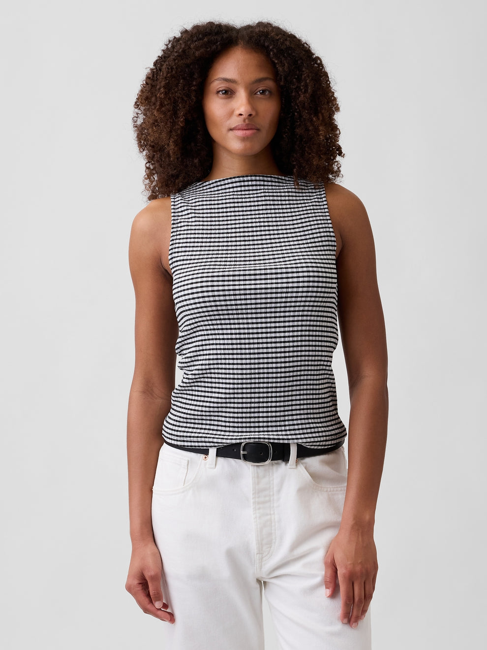 Boatneck Tank Top - Gingham twill black