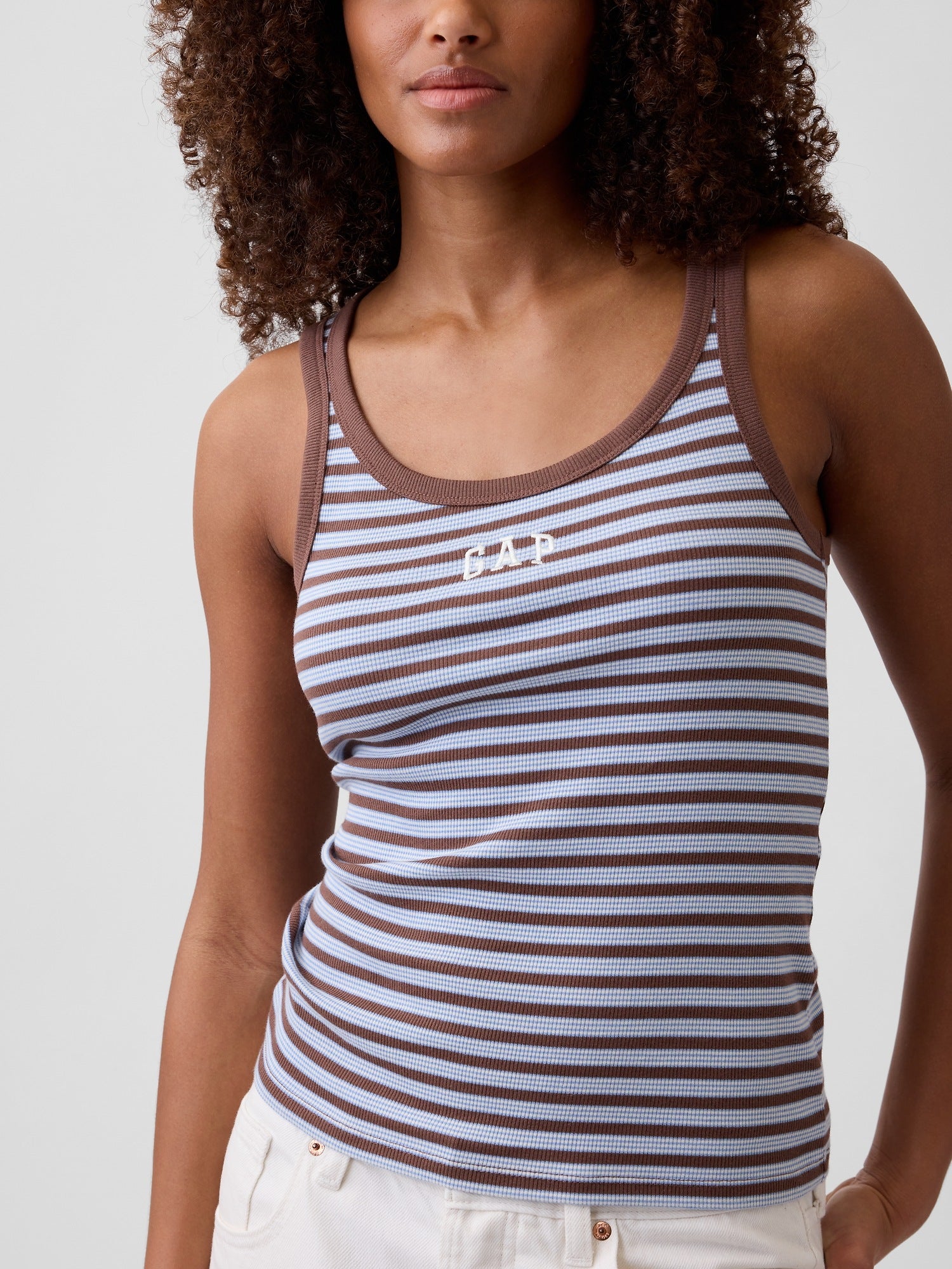 Rib Gap Logo Tank Top - brown stripe