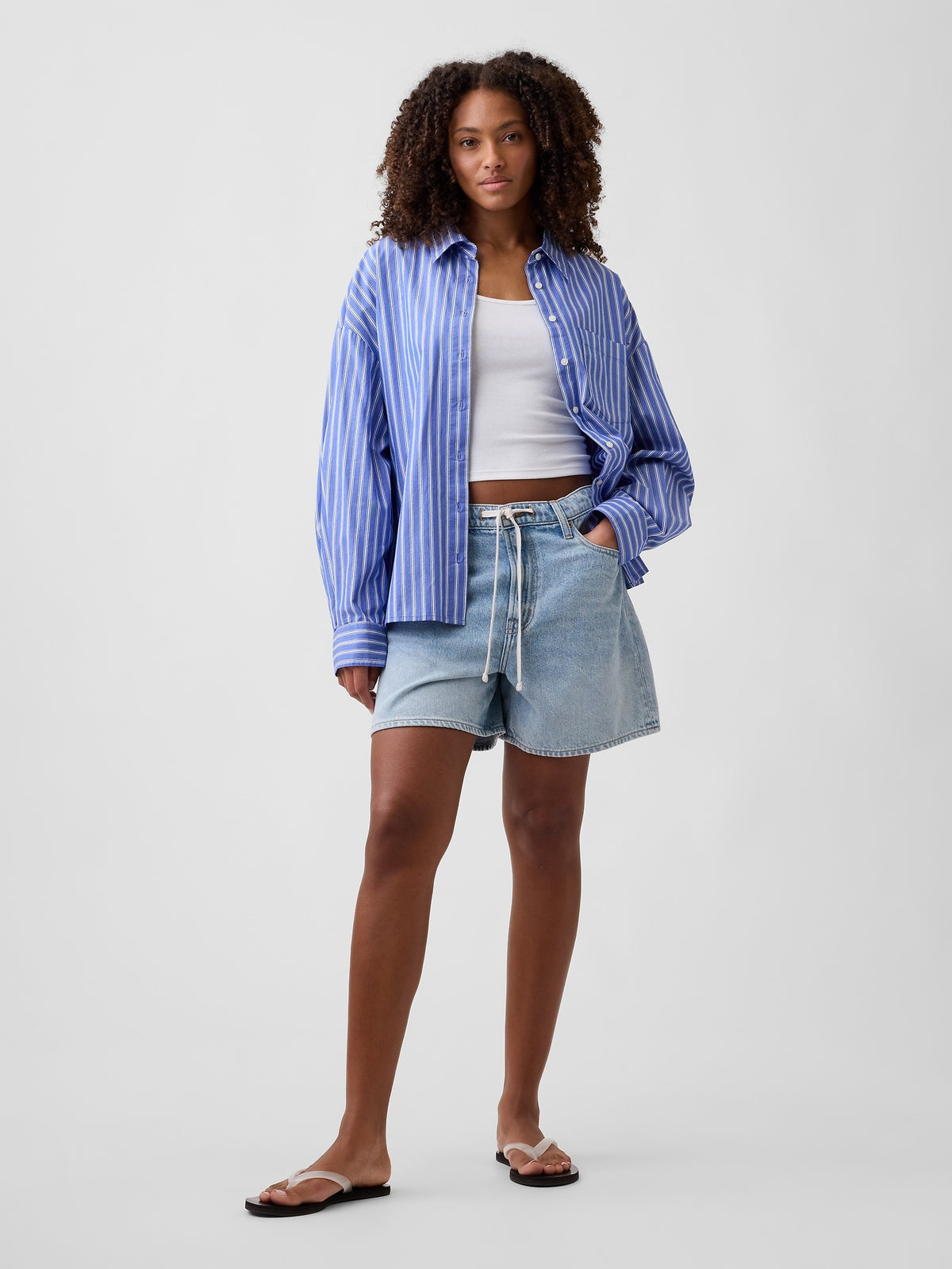 5" Mid Rise SuperSoft Drawstring Denim Shorts - Light wash