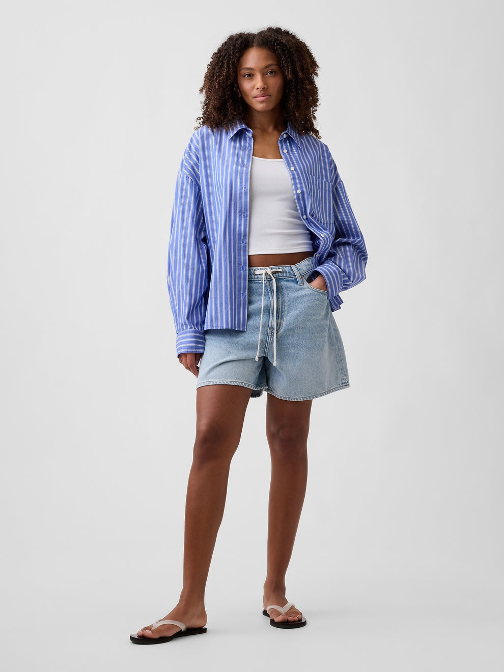 5" Mid Rise SuperSoft Drawstring Denim Shorts - Light wash