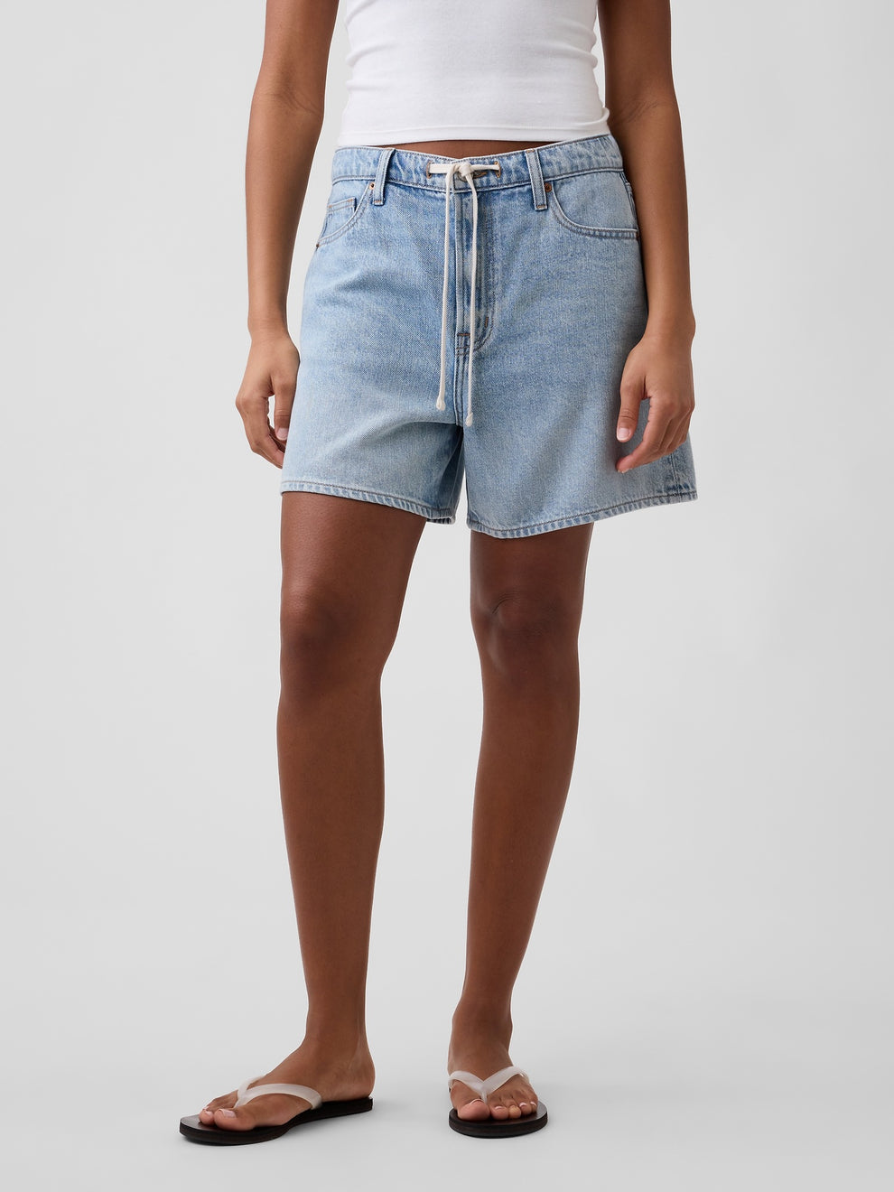 5" Mid Rise SuperSoft Drawstring Denim Shorts - Light wash