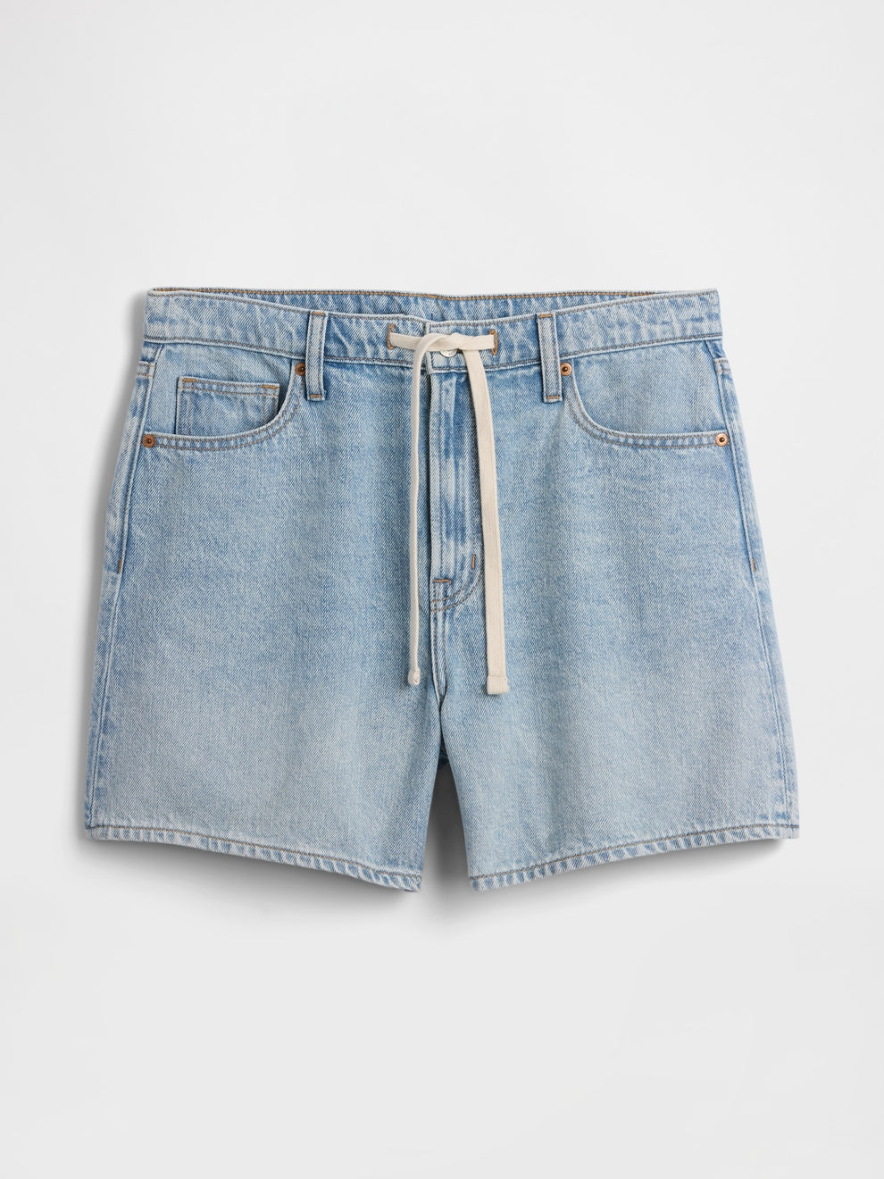 5" Mid Rise SuperSoft Drawstring Denim Shorts - Light wash