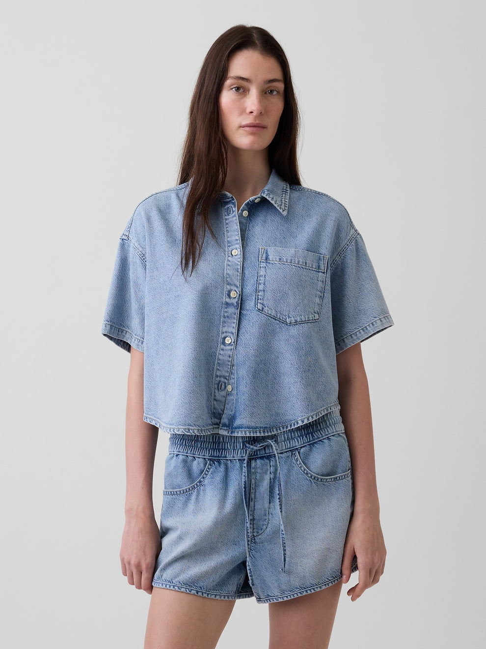 UltraSoft Denim Oversized Camp Shirt - Light wash