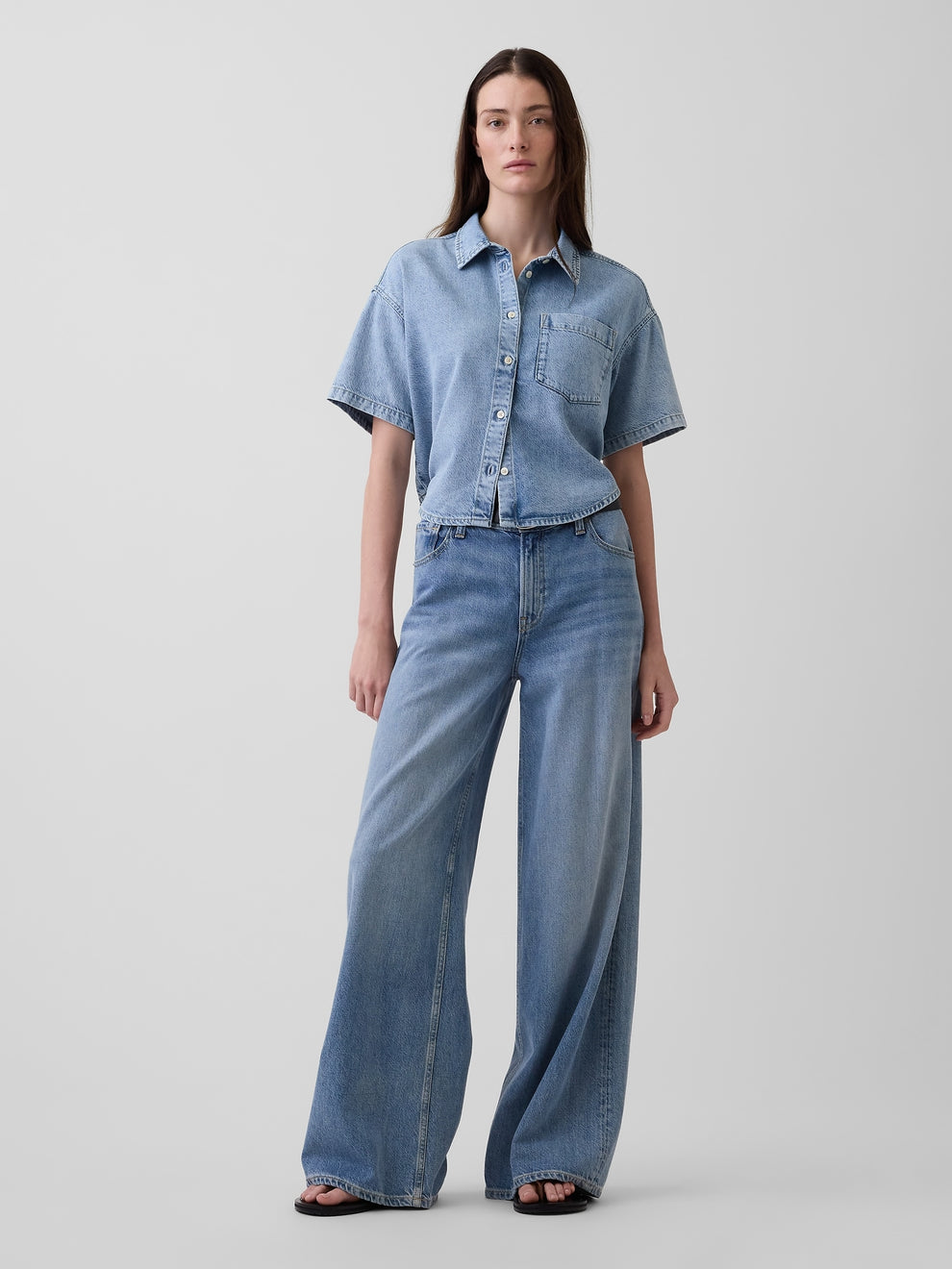 UltraSoft Denim Oversized Camp Shirt - Light wash