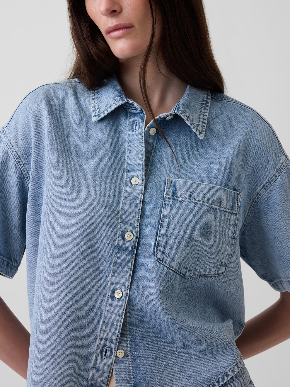 UltraSoft Denim Oversized Camp Shirt - Light wash