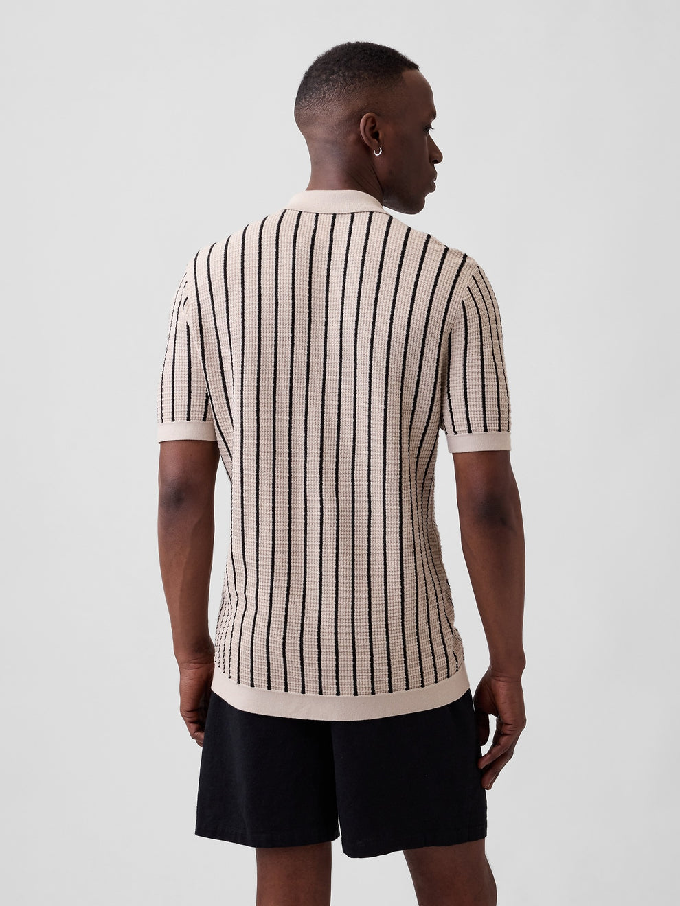 Button-Up Sweater Polo Shirt - Cobblestone beige