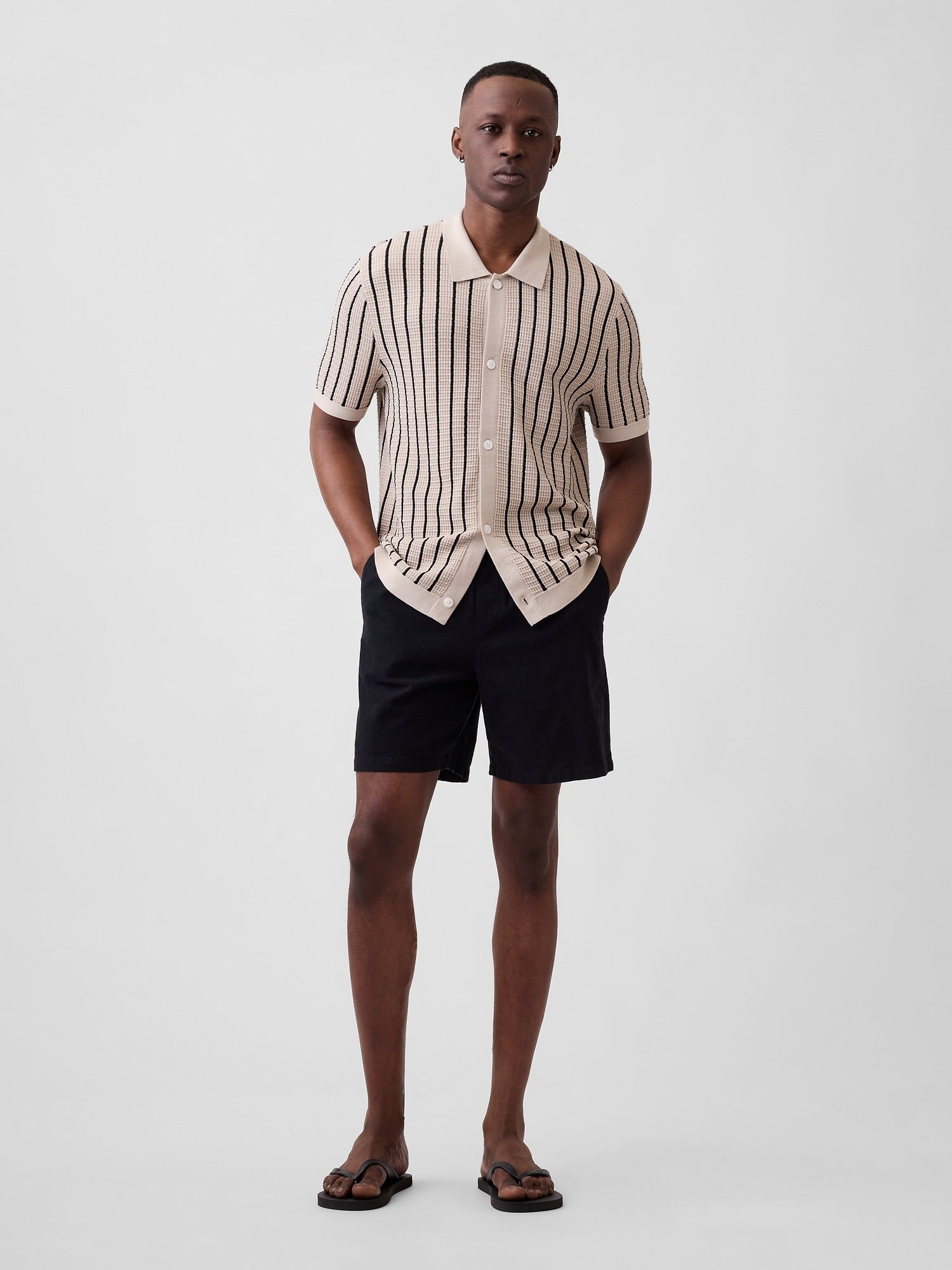 Button-Up Sweater Polo Shirt - Cobblestone beige