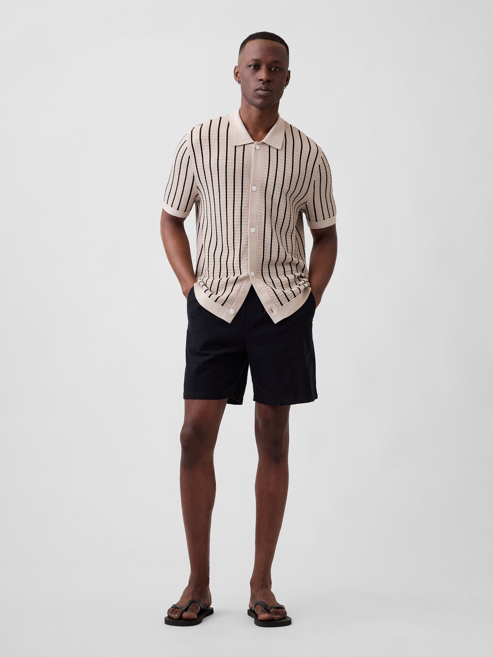 Button-Up Sweater Polo Shirt - Cobblestone beige