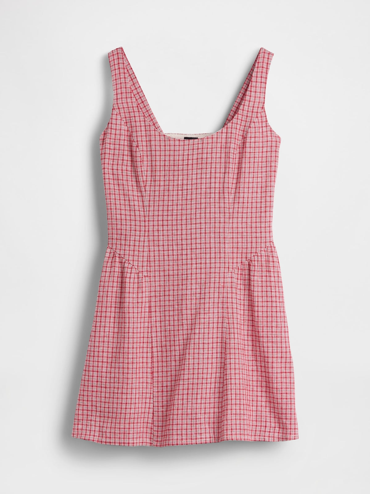 Linen-Blend Drop-Waist Mini Dress - Red gingham