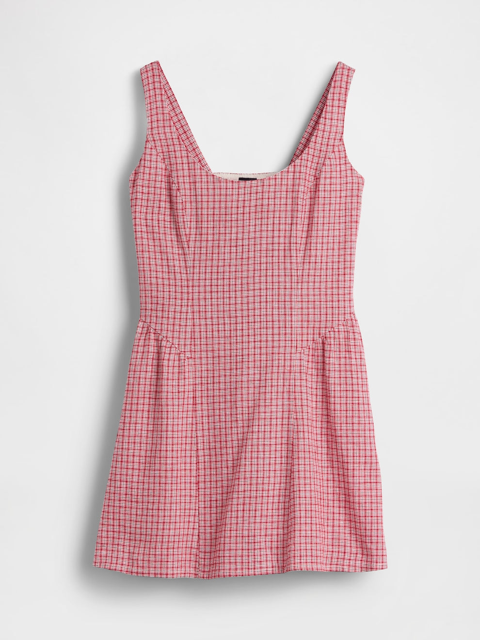 Linen-Blend Drop-Waist Mini Dress - Red gingham