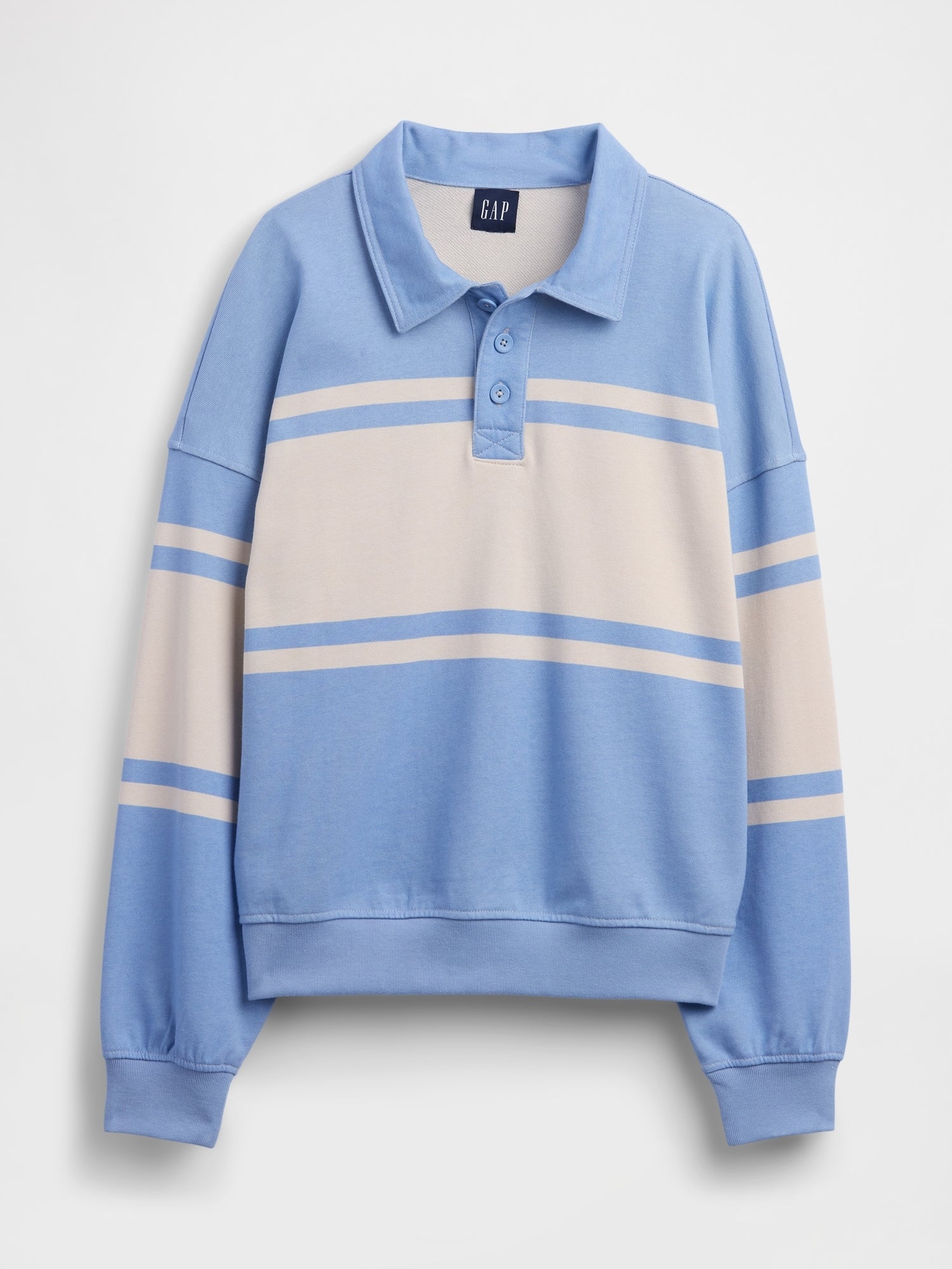 VintageSoft Terry Oversized Polo Sweatshirt - Blue stripe