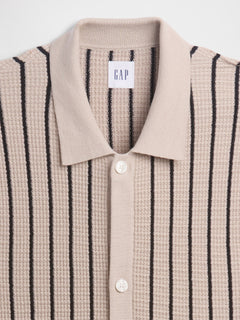 Button-Up Sweater Polo Shirt - Cobblestone beige