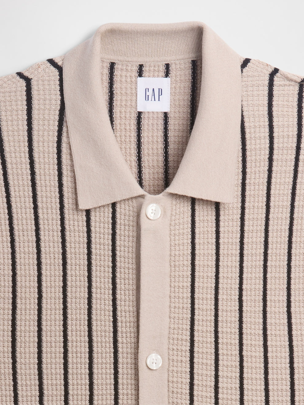 Button-Up Sweater Polo Shirt - Cobblestone beige
