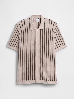 Button-Up Sweater Polo Shirt - Cobblestone beige