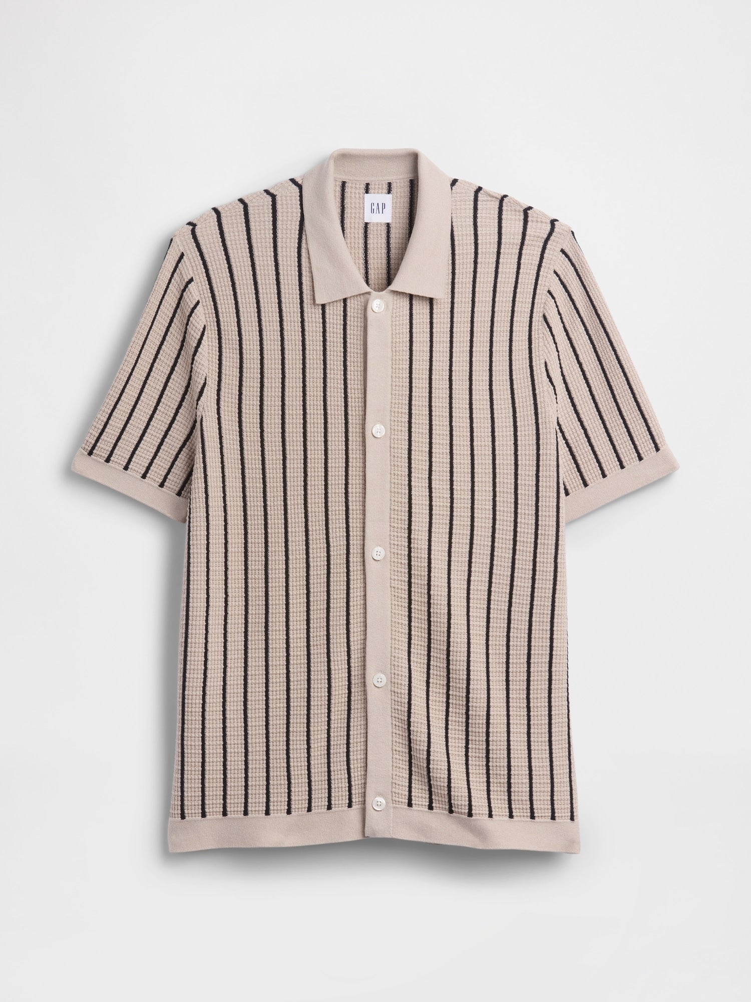Button-Up Sweater Polo Shirt - Cobblestone beige